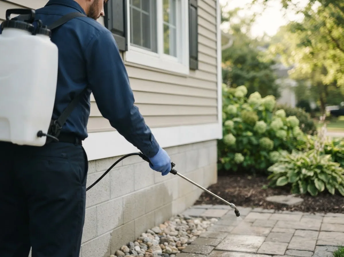 Pest control technician inspecting a home in Union Springs, NY